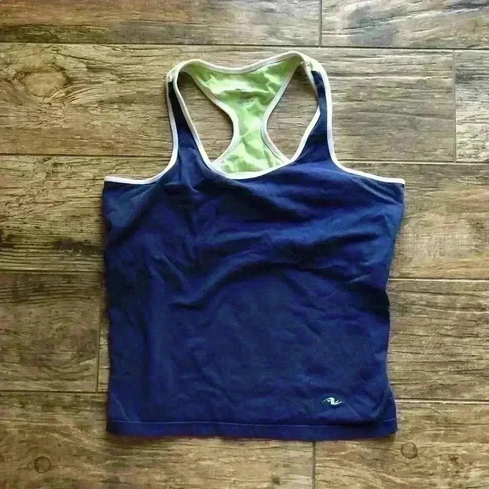 VTG Y2K BLUE LEMON GREEN COTTON BLEND RACERBACK SPORTS BRA MEDIUM